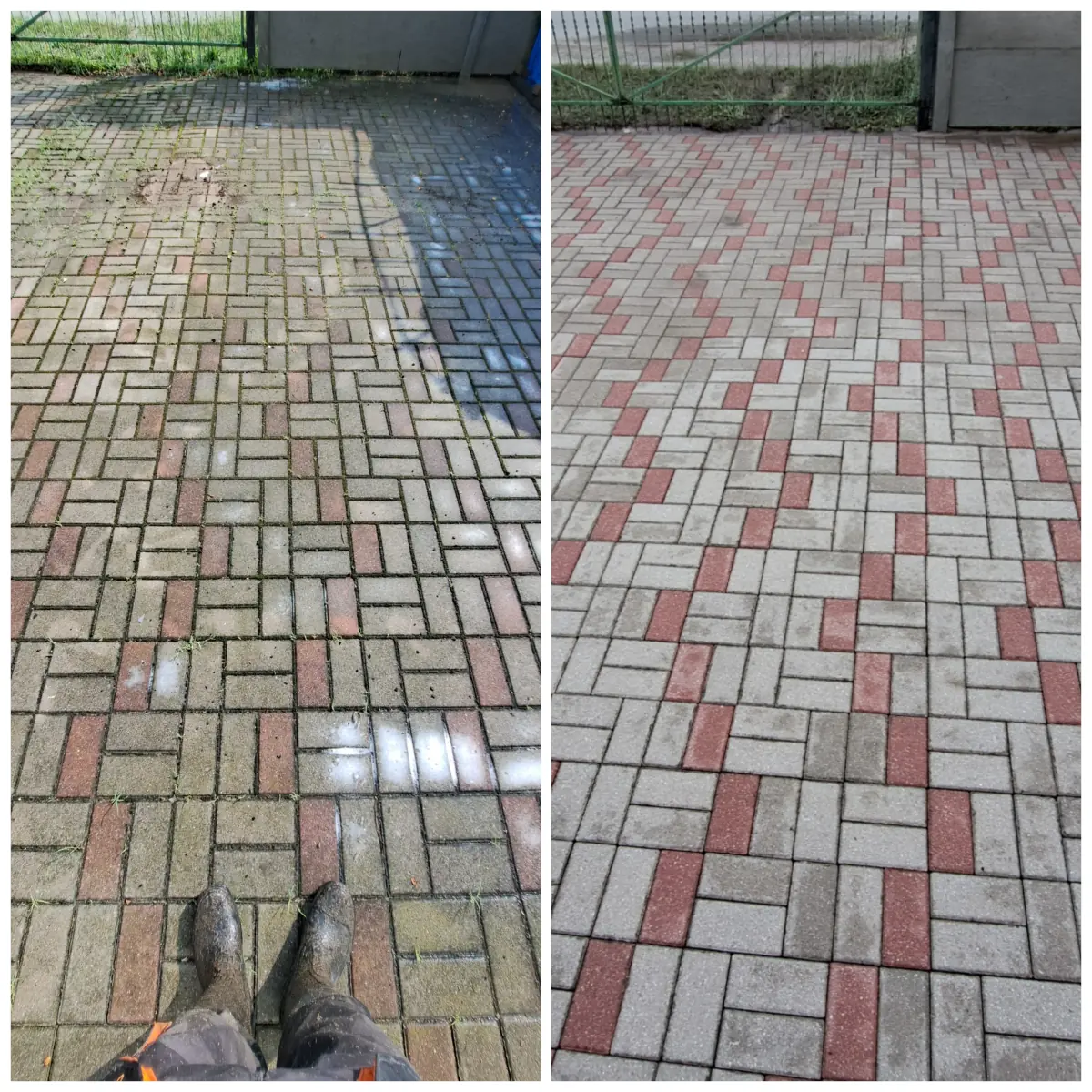 Mycie kostki granitowej - efekt przed i po